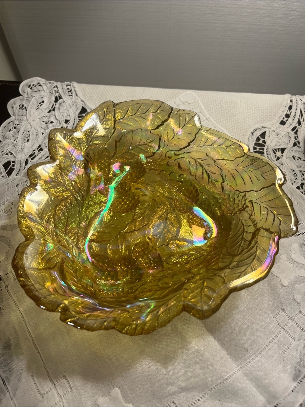 Iridescent Marigold Carnival Glass Candy Bowl